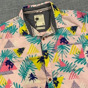 Free Planet Mens XL Pink Tropical Geometric Palm Tree Short Sleeve Button Down
